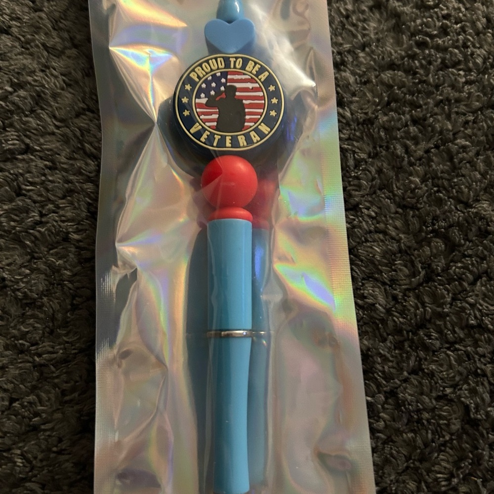 Hand Crafted Light Blue and Red Veteran Emblem Decorative Pen
